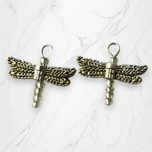 Hand Crafted Earrings Firefly Dangle Silver Pierced Long Wings - Picture 3 of 5